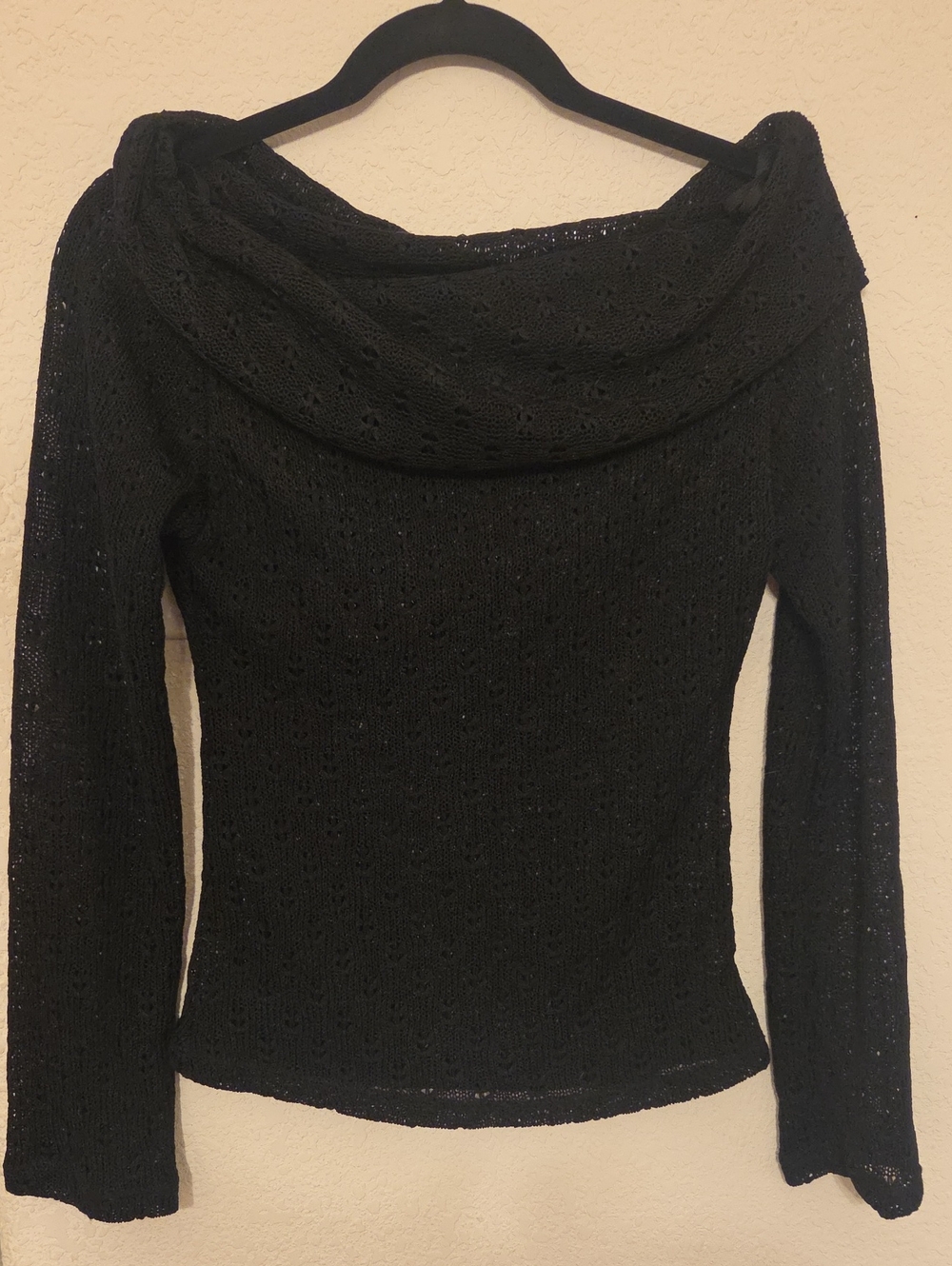 Black Cowl-Neck Lightweight Knit Sweater